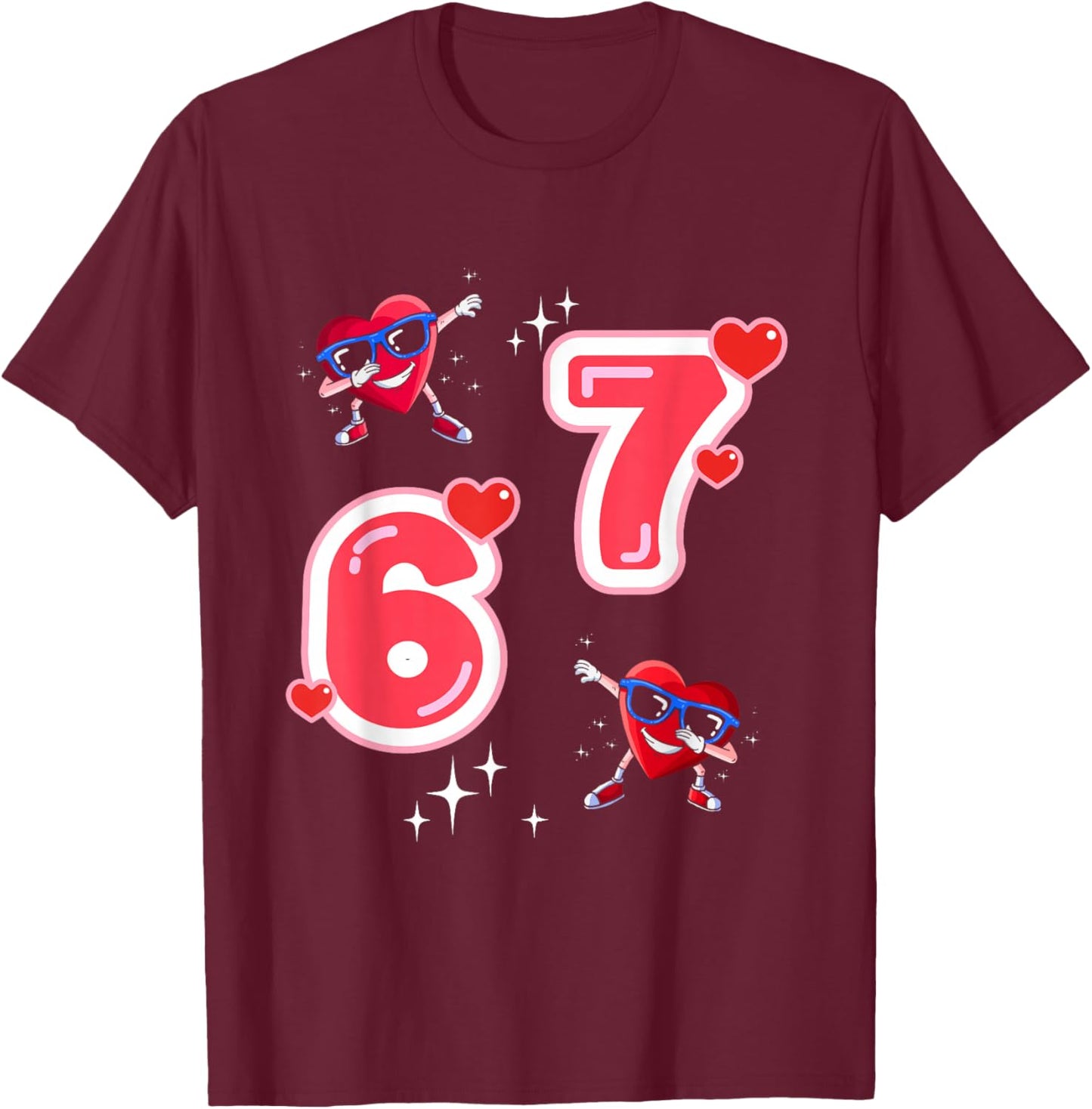 67 Valentines Shirt 67 Hearts Dabbing Valentine Six Seven T-Shirt - T-Shirt | Maroon