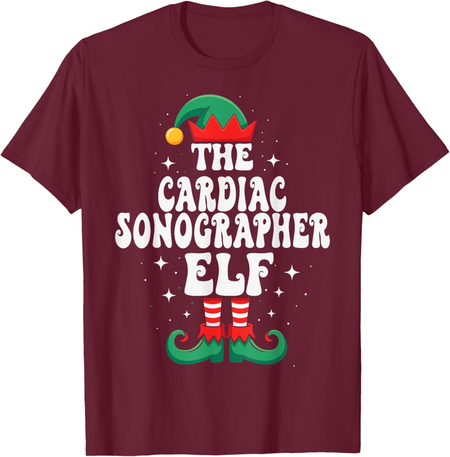 The Cardiac Sonographer Elf Funny Christmas T-Shirt - T-Shirt | Maroon