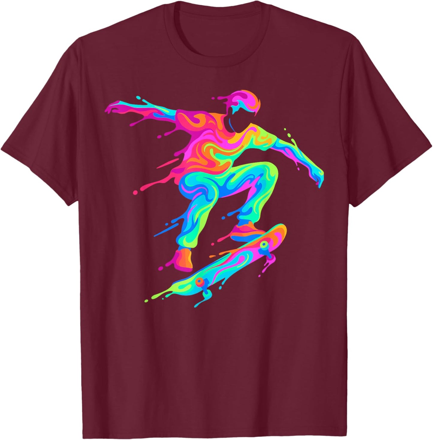 Cool Skater Skateboard Player Skateboarding Men Kids Boys T-Shirt - T-Shirt | Maroon