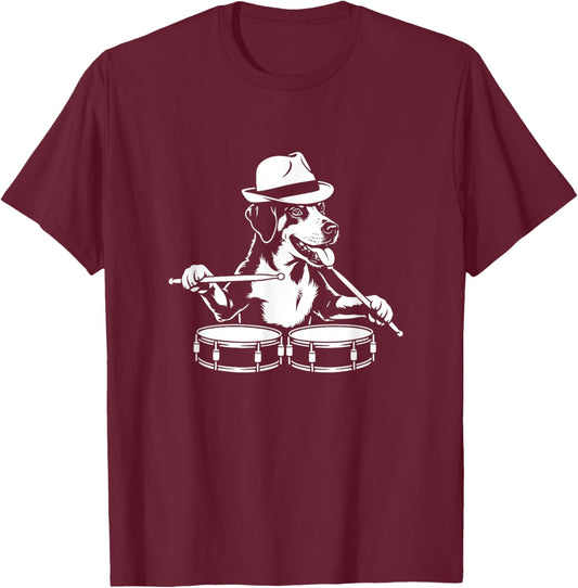 Dog Playing Drums Music Lover Pet Percussion T-Shirt - T-Shirt | Maroon
