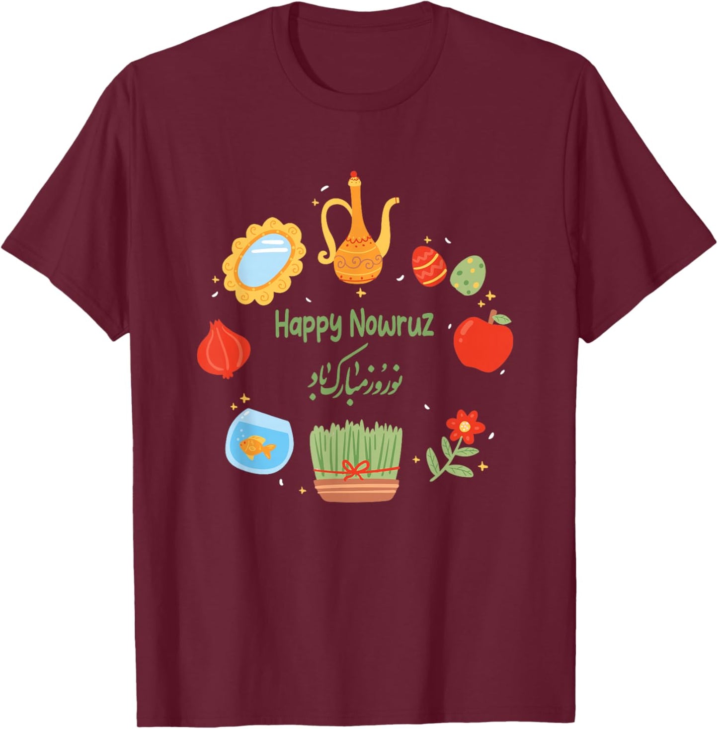 Happy Nowruz Haft-Seen Table Persian New Year Party Matching T-Shirt - T-Shirt | Maroon