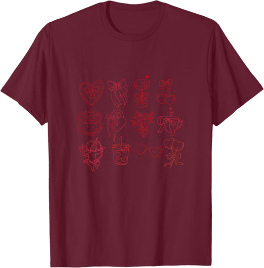 Vintage Valentine Design Hearts T-Shirt - T-Shirt | Maroon