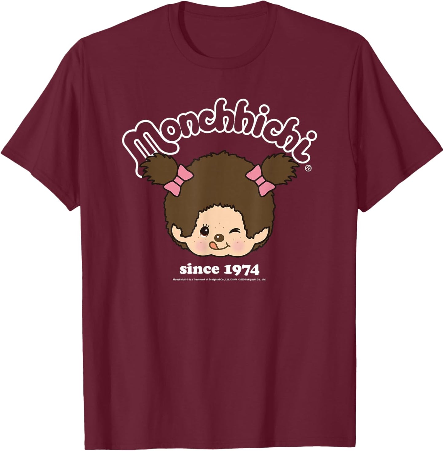 Monchhichi Since 1974 Happy Little Fluffy Girl T-Shirt - T-Shirt | Maroon