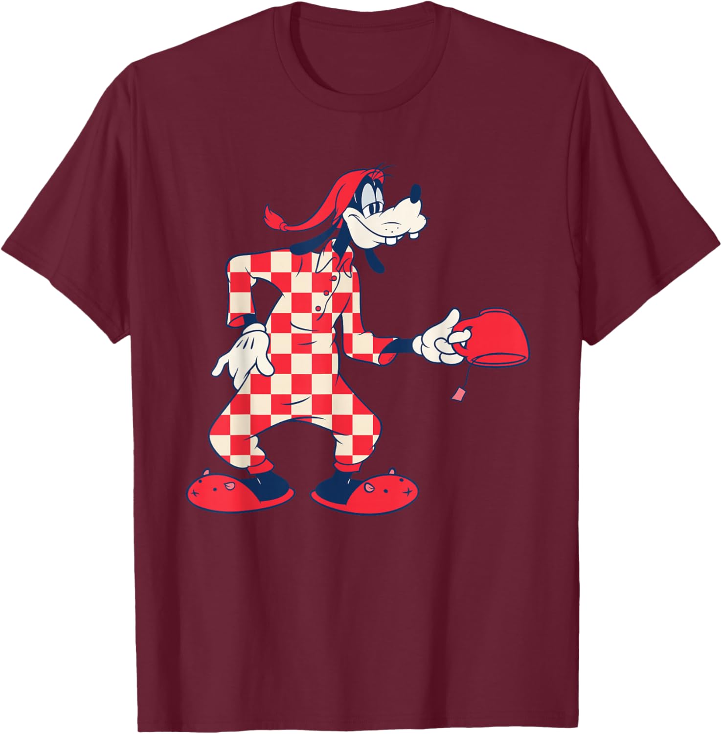 Disney Goofy Checkered Pajamas Slumber Party PJs Pose T-Shirt - T-Shirt | Maroon