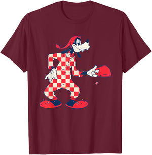 Disney Goofy Checkered Pajamas Slumber Party PJs Pose T-Shirt - T-Shirt | Maroon