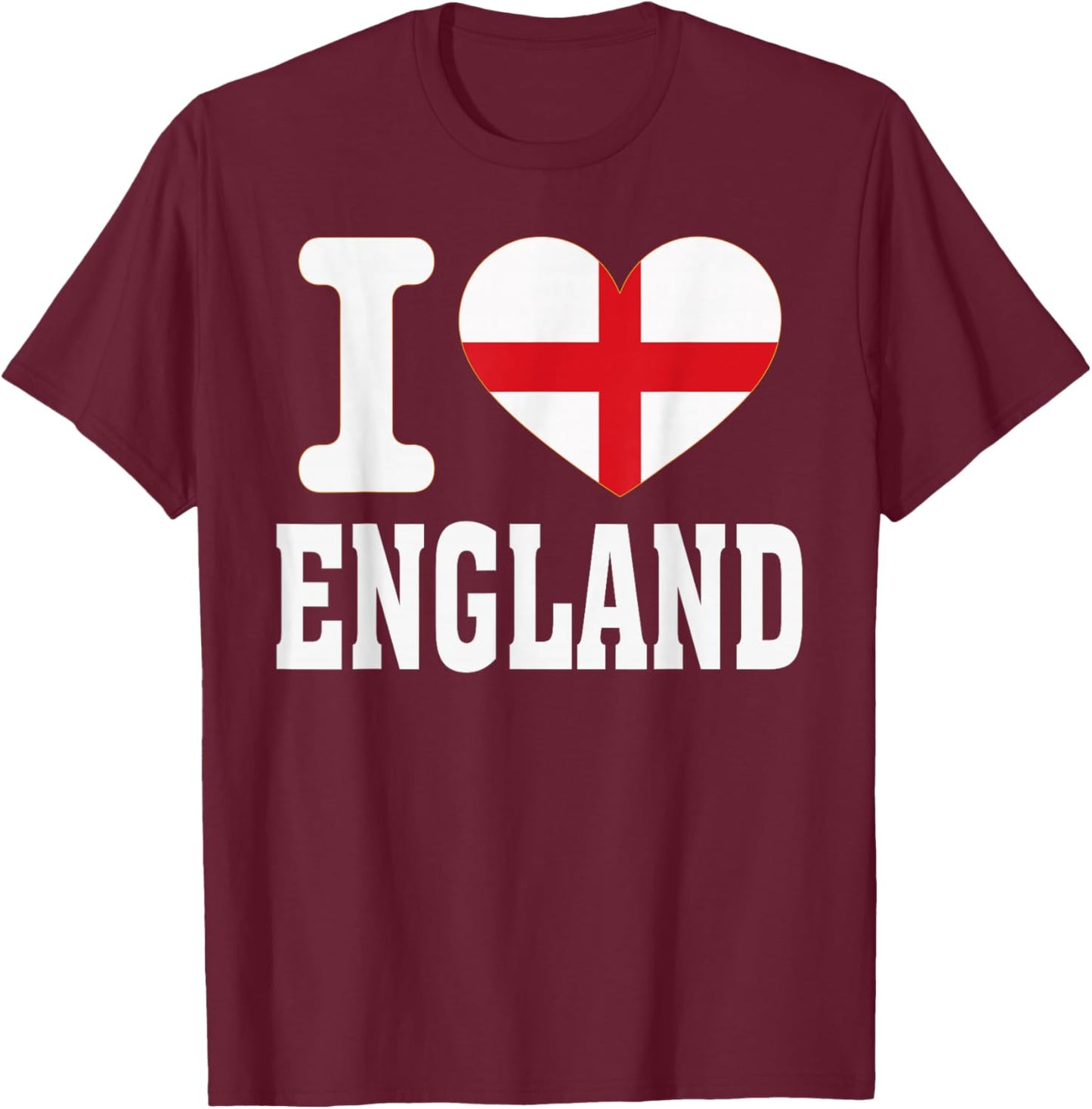 I Love England Heart Souvenir Lovers Pride Travel T-Shirt - T-Shirt | Maroon