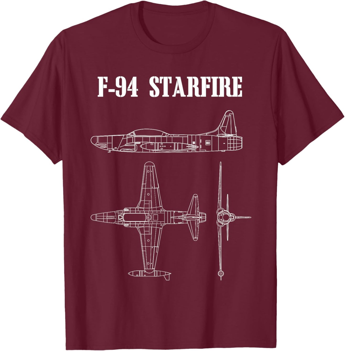 F-94 Starfire American Airplane Aircraft Blueprint T-Shirt - T-Shirt | Maroon