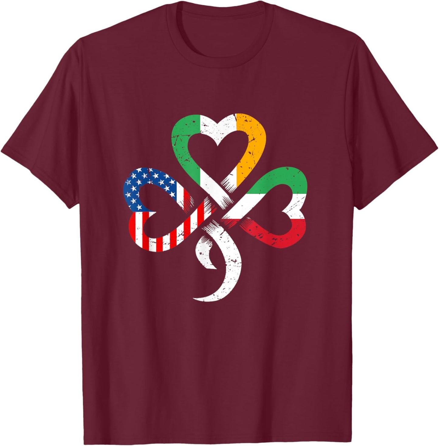 Irish Italian American Flag Ireland Italy Celtic Shamrock T-Shirt - T-Shirt | Maroon