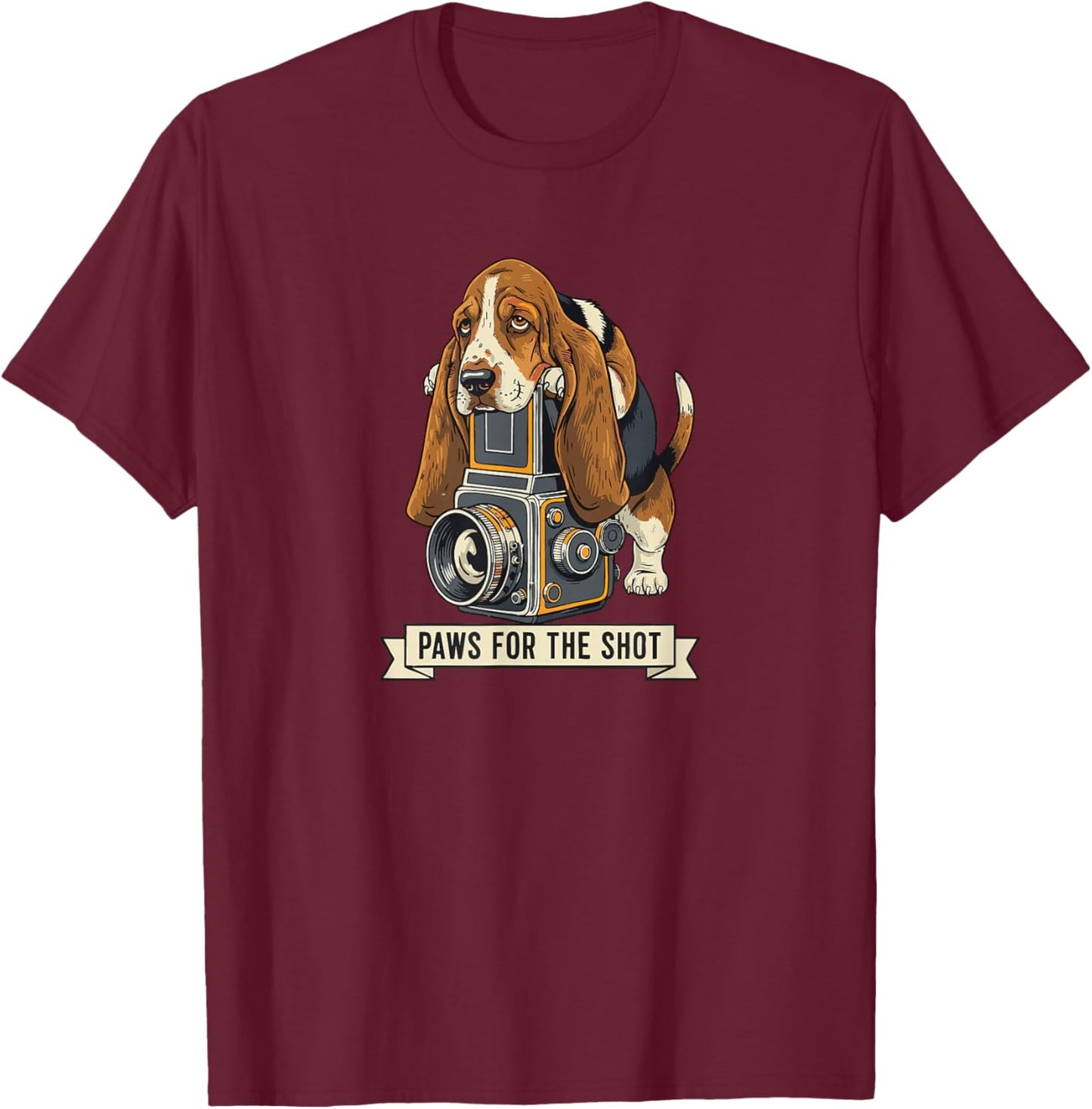 Cute Basset Hound Photography Paws for The Shot Pun Photo T-Shirt - T-Shirt | Maroon