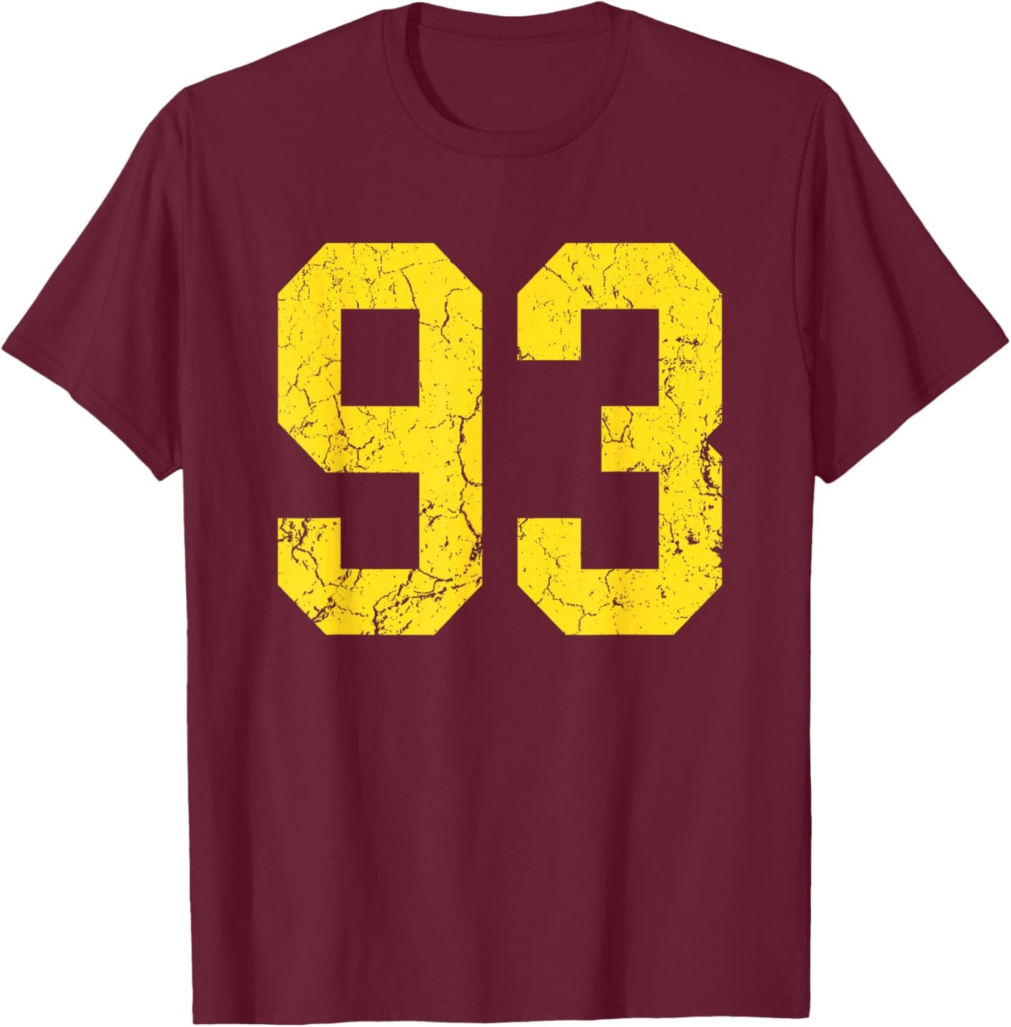 Distressed Bright Gold Number 93 Jersey Player Uniform #93 T-Shirt - T-Shirt | Maroon
