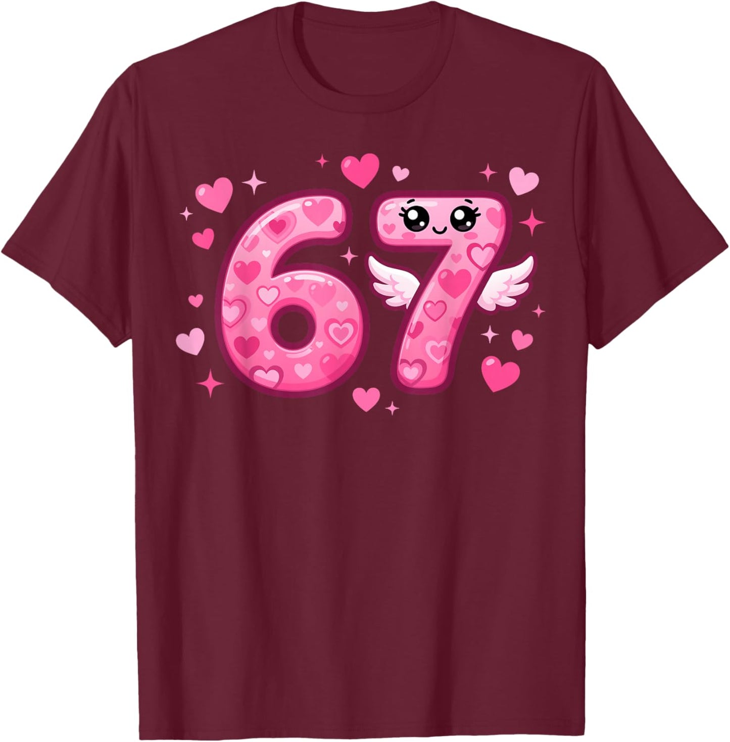 Kawaii 6-7 Pink Heart Six Seven Kids Meme 6 7 Valentines T-Shirt - T-Shirt | Maroon