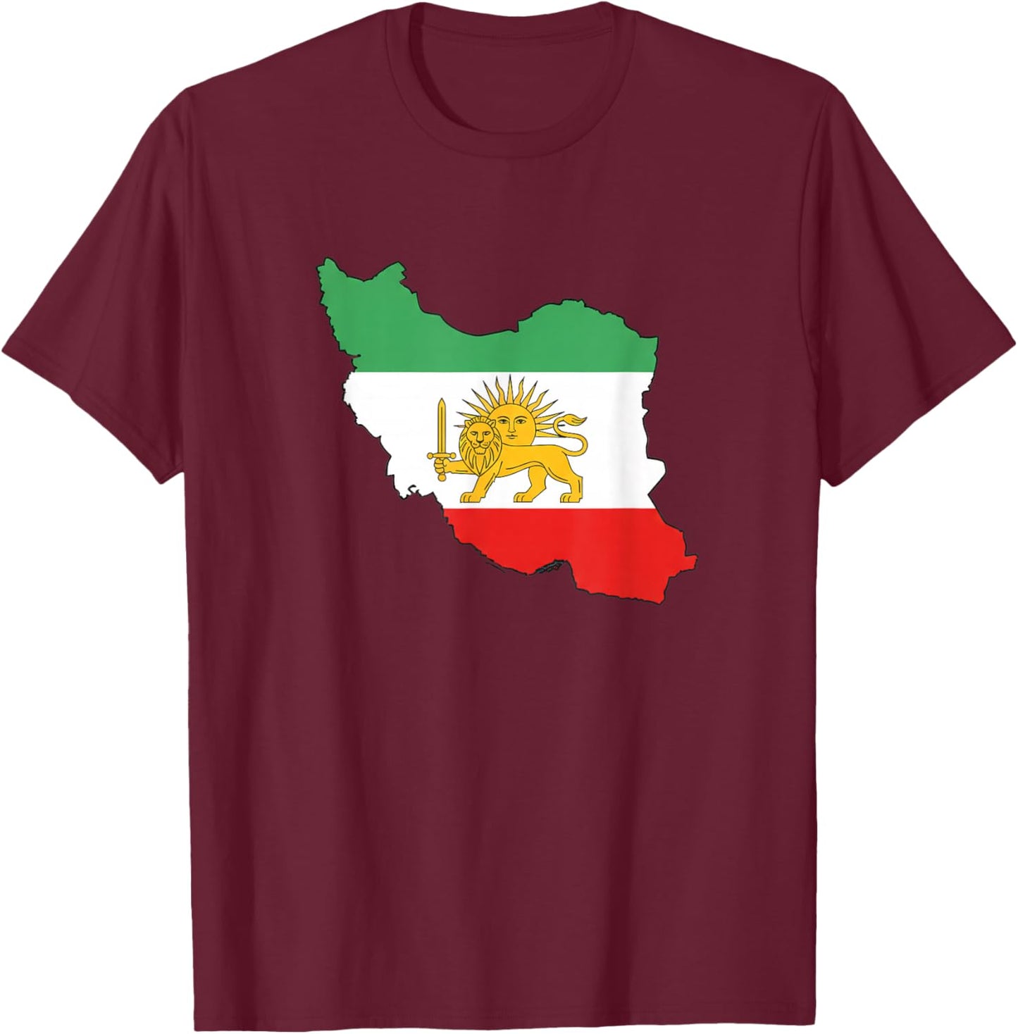 Iran Map with Lion and Sun Emblem Persian Pride Iran History T-Shirt - T-Shirt | Maroon