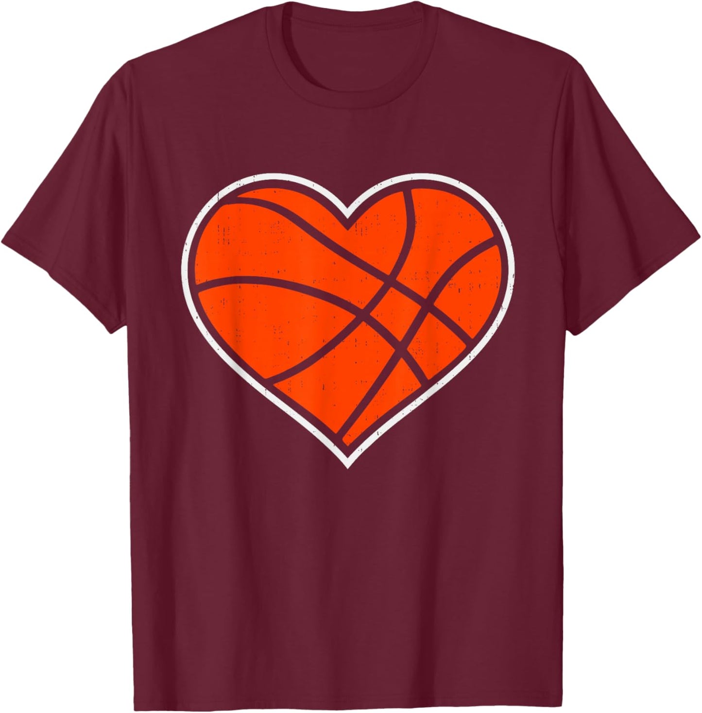 Basketball Heart Love Sport Valentines Day Men Women Boy Kid T-Shirt - T-Shirt | Maroon