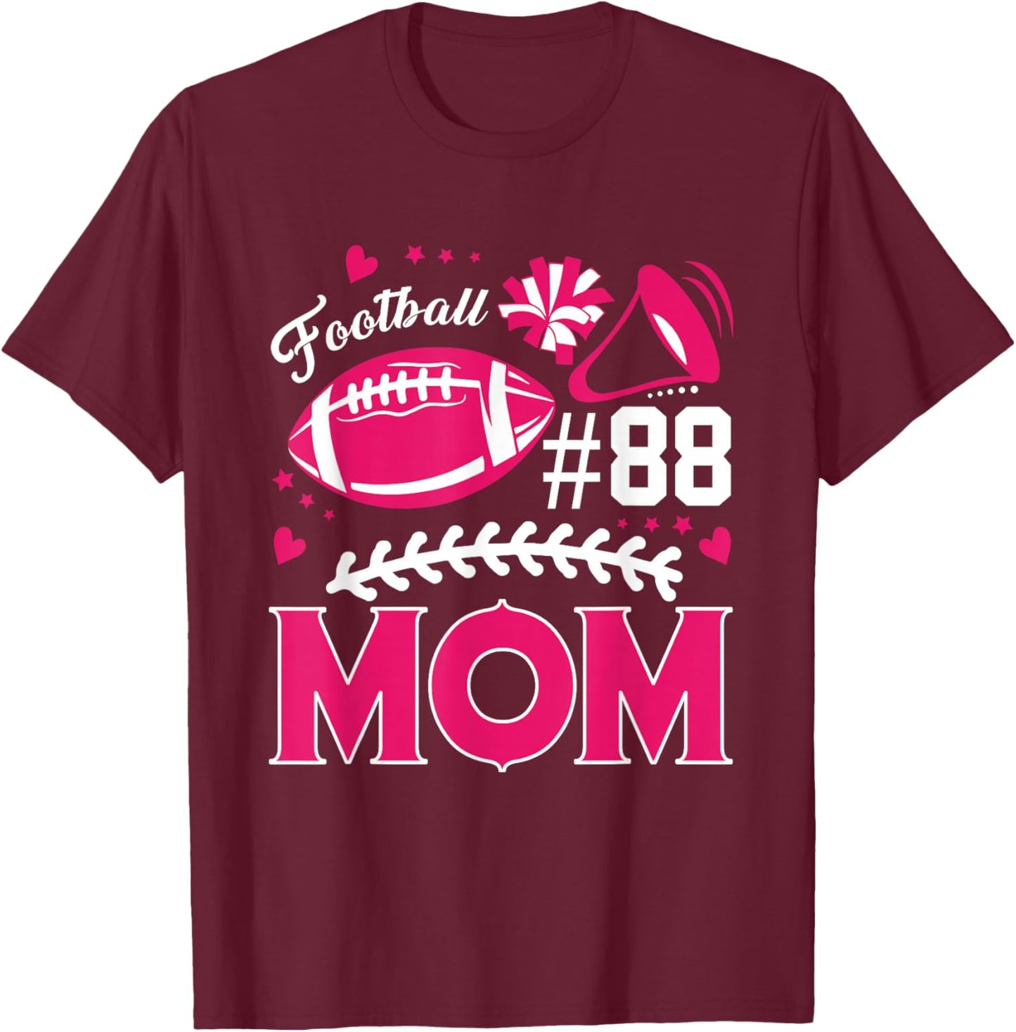 Biggest Fan Football Number 88 Cheer Mom Cheerleader T-Shirt - T-Shirt | Maroon
