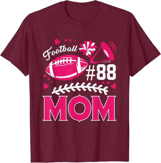 Biggest Fan Football Number 88 Cheer Mom Cheerleader T-Shirt - T-Shirt | Maroon
