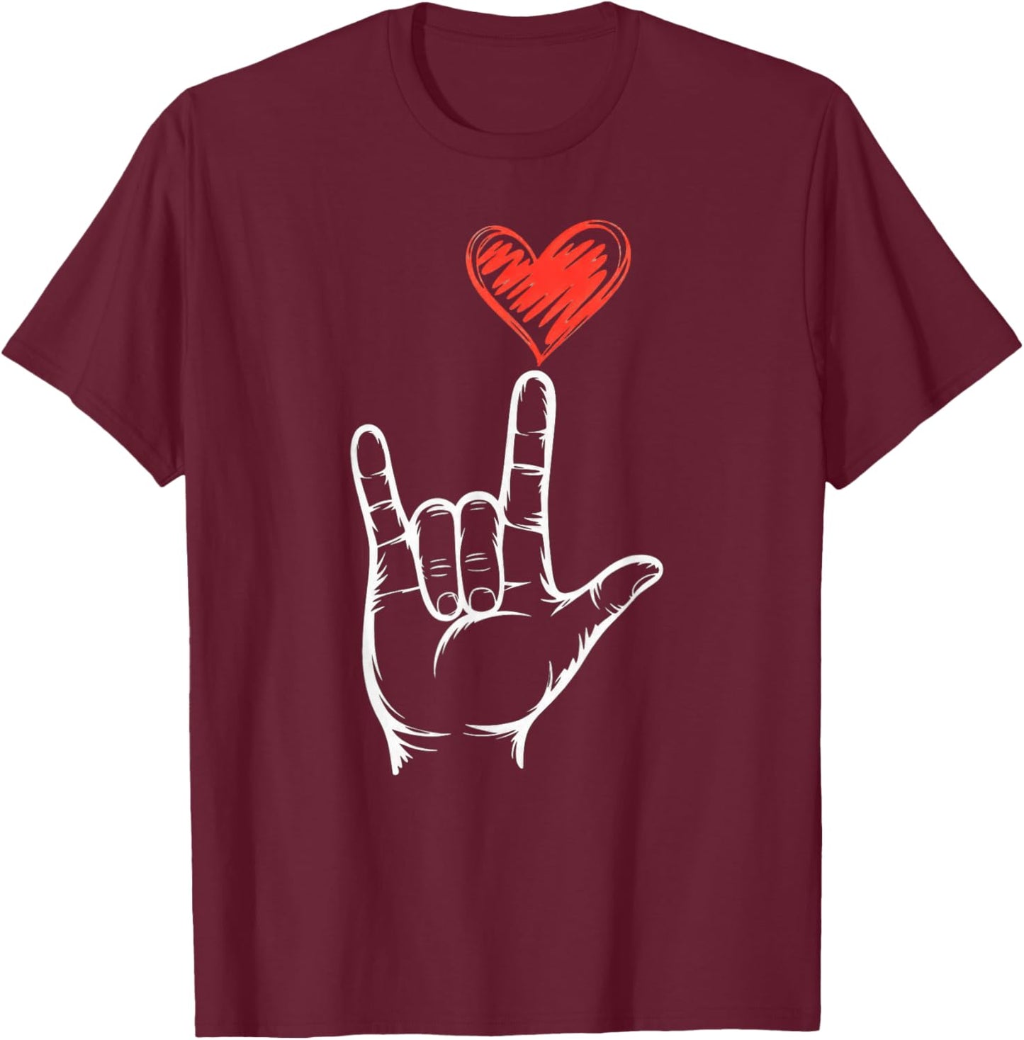 Valentine I Love You Hand Sign T-Shirt - T-Shirt | Maroon