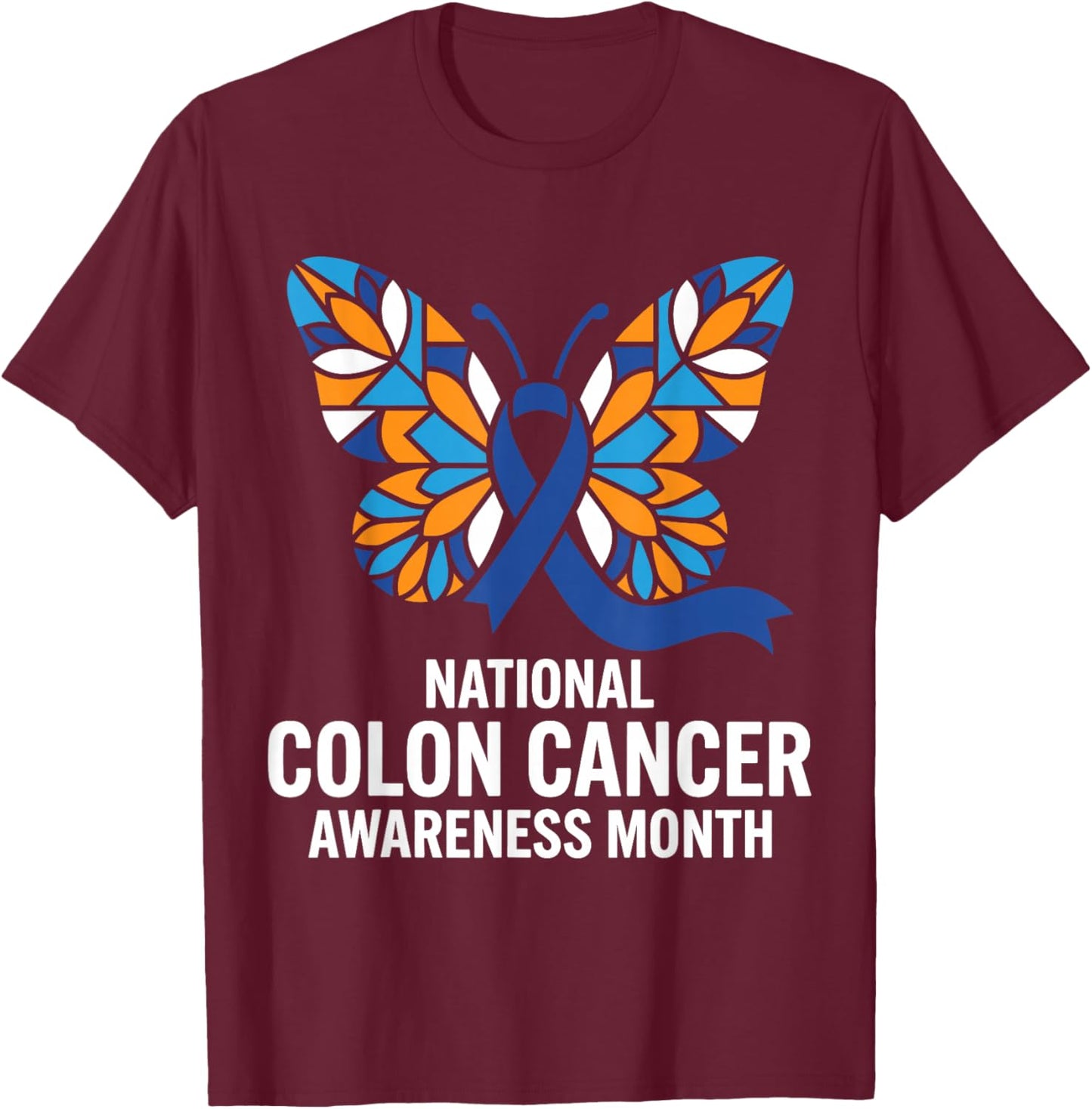 National Colon Cancer Awareness Month Blue Ribbon Men Women T-Shirt - T-Shirt | Maroon