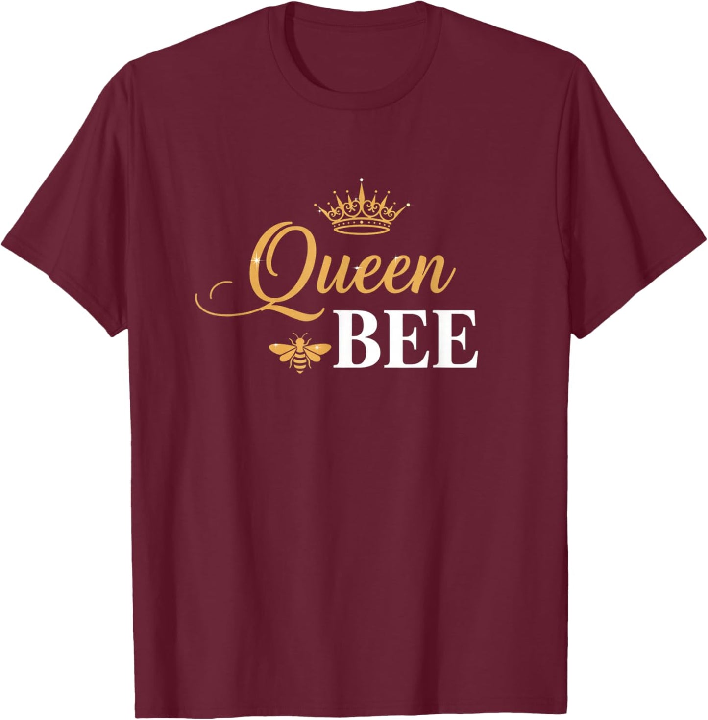 Queen Bee Crown Script Feminine Nature Insect Lover T-Shirt - T-Shirt | Maroon