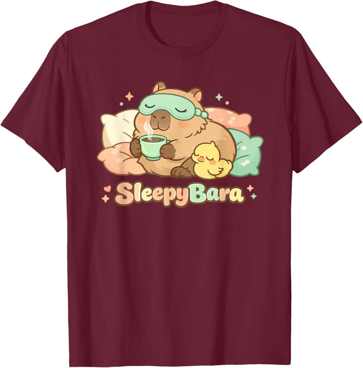 Funny Capybara Sleepybara Pajamas Kawaii Man Woman Kid T-Shirt - T-Shirt | Maroon