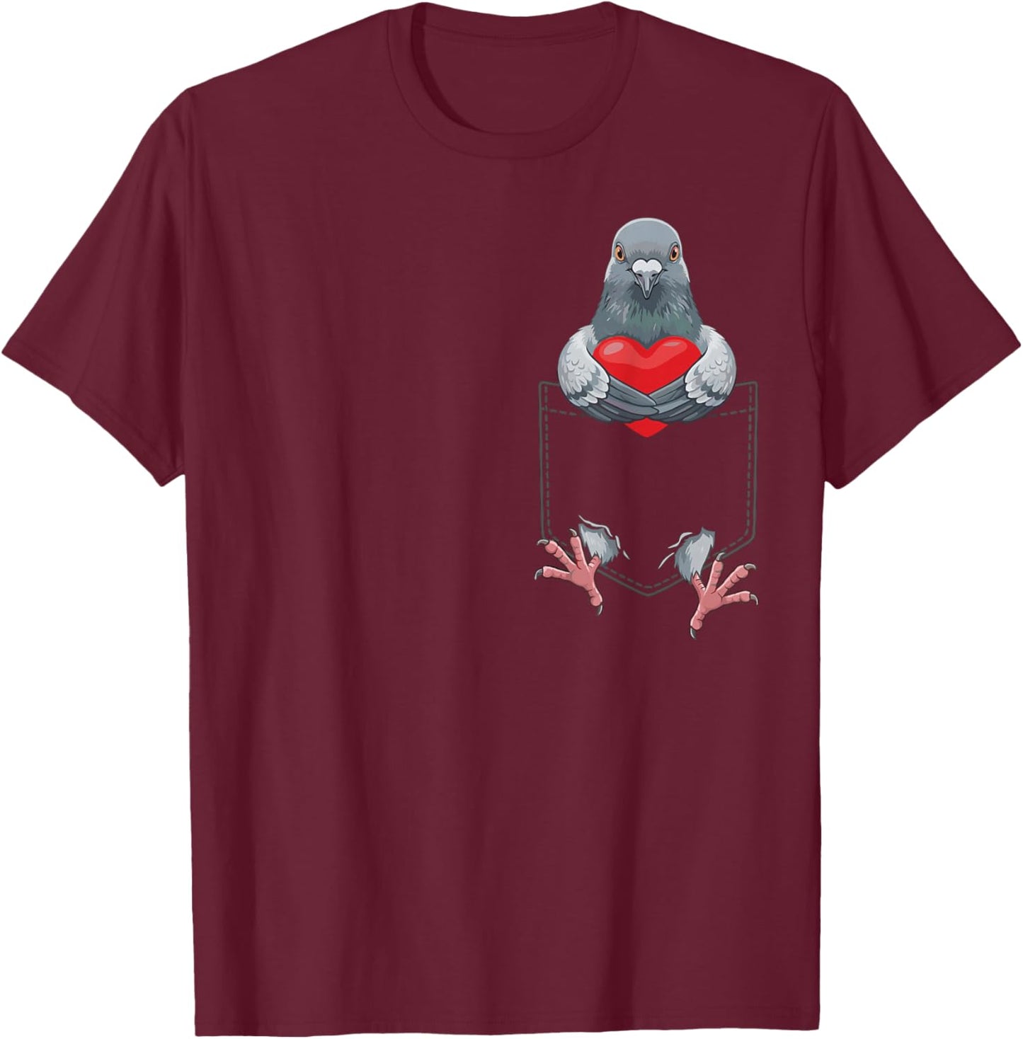 Cute Pigeon in Pocket Bird Lover Design Valentines T-Shirt - T-Shirt | Maroon