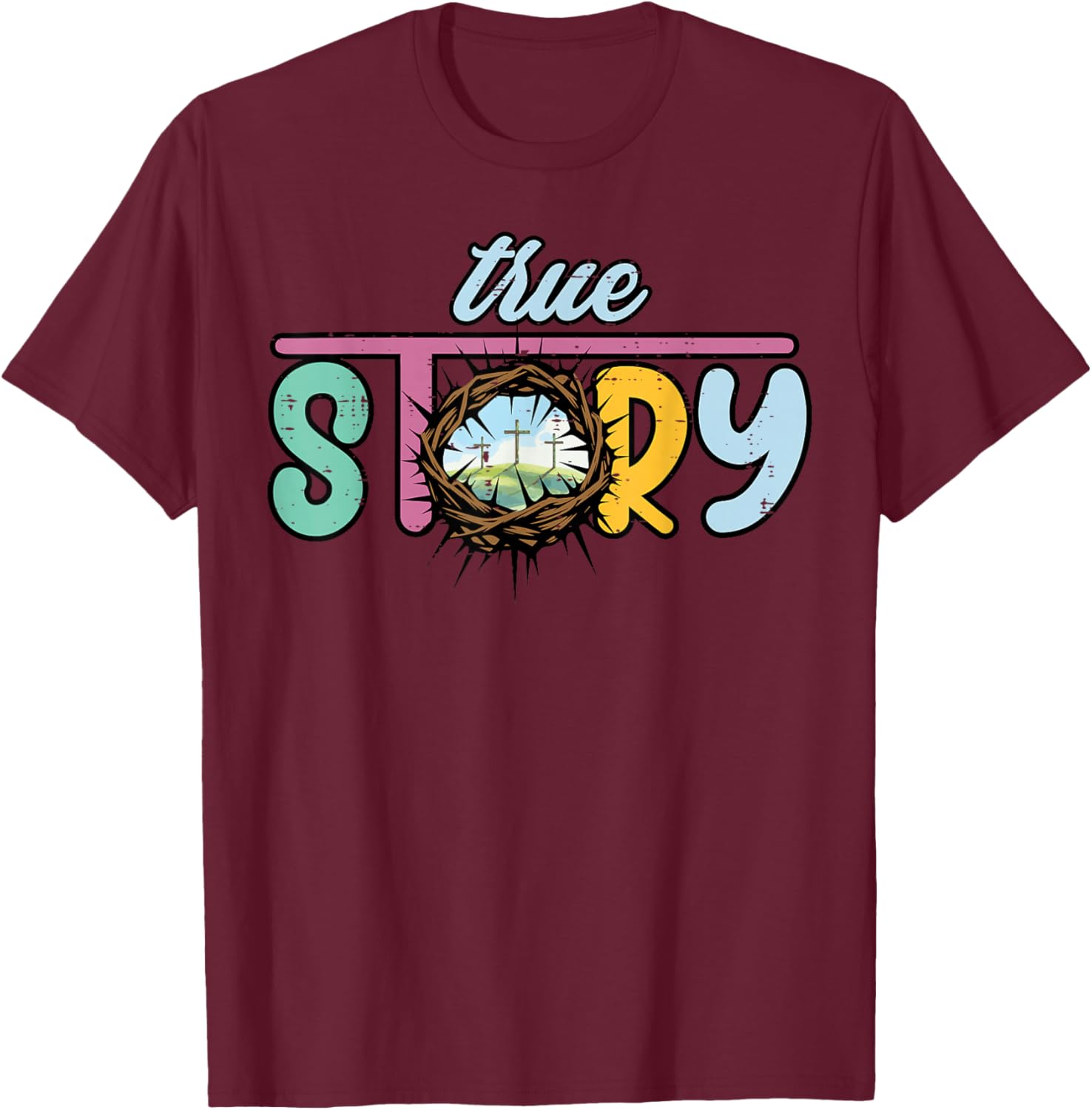 Easter Story Crown Thorns Cross Christian Men Women Kid T-Shirt - T-Shirt | Maroon