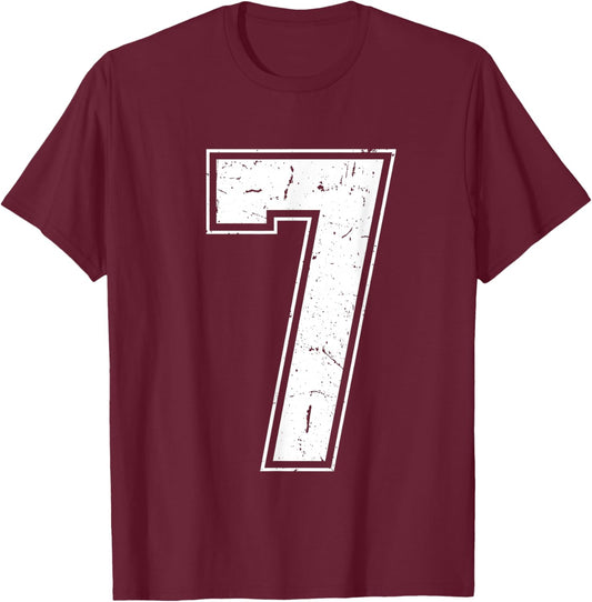 Number 7 Matching Costume 67 Meme Costume Distressed Retro T-Shirt - T-Shirt | Maroon