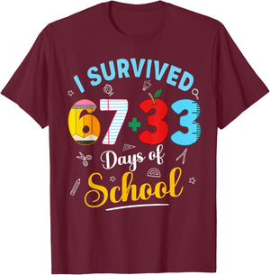 I Survived 100 Days of School 67 33 Days of School Boys Kids T-Shirt - T-Shirt | Maroon