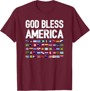 God Bless America All Countries Heritage Latino Pride T-Shirt - T-Shirt | Maroon