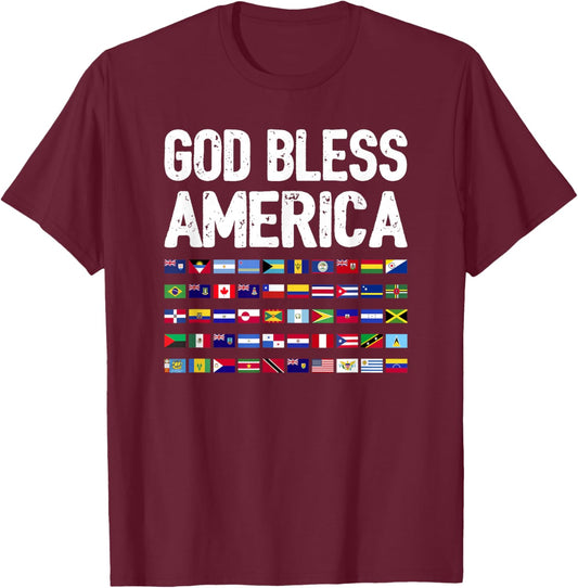 God Bless America All Countries Heritage Latino Pride T-Shirt - T-Shirt | Maroon
