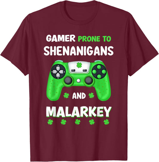 St Patricks Day Shamrock Gaming Shenanigans Irish Boys Men T-Shirt - T-Shirt | Maroon