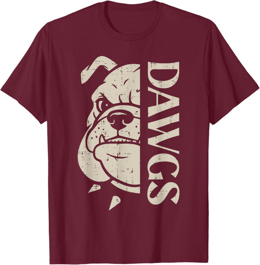 Bulldog Dawgs Men Women Boys Girls Kids Youth Teen T-Shirt - T-Shirt | Maroon