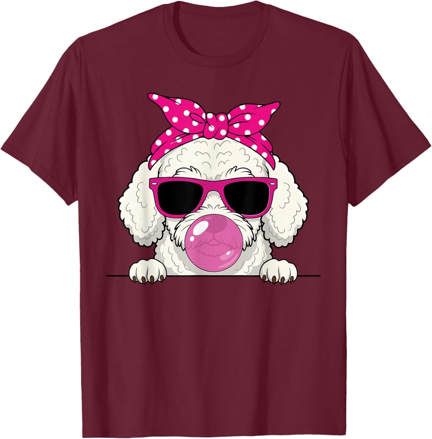 Poodle Dog Kawaii Girl Pink Bandana Funny Poodle Gum T-Shirt - T-Shirt | Maroon