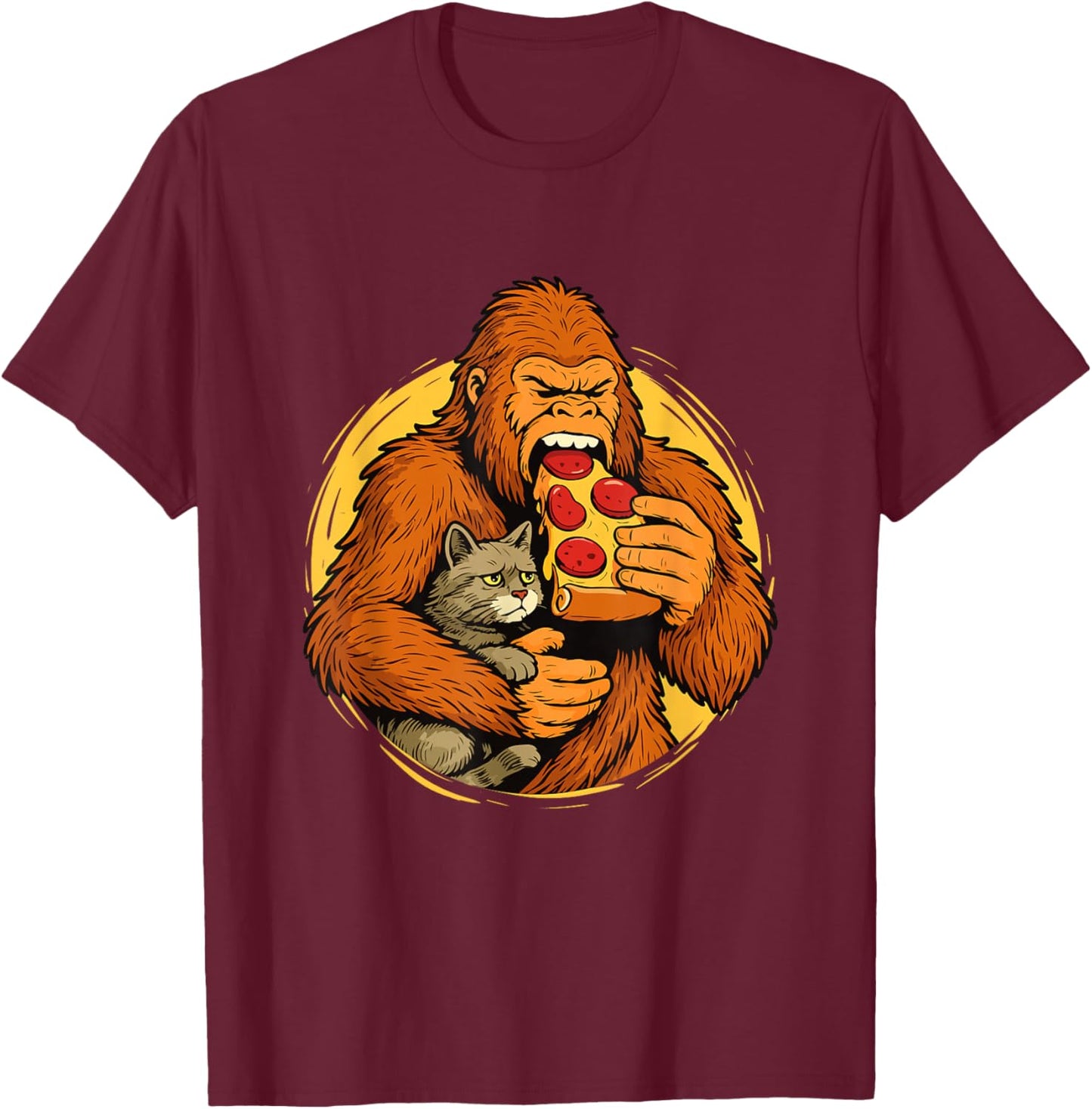 Bigfoot Eating Pizza - Italian Food Lover Pizza Baker T-Shirt - T-Shirt | Maroon