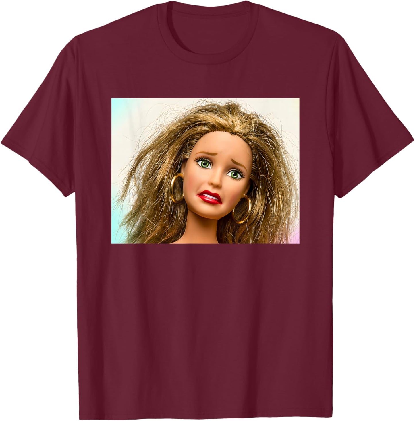 Retro Doll Face Meme Dolls Plastic Digusting Doll Face Meme T-Shirt - T-Shirt | Maroon