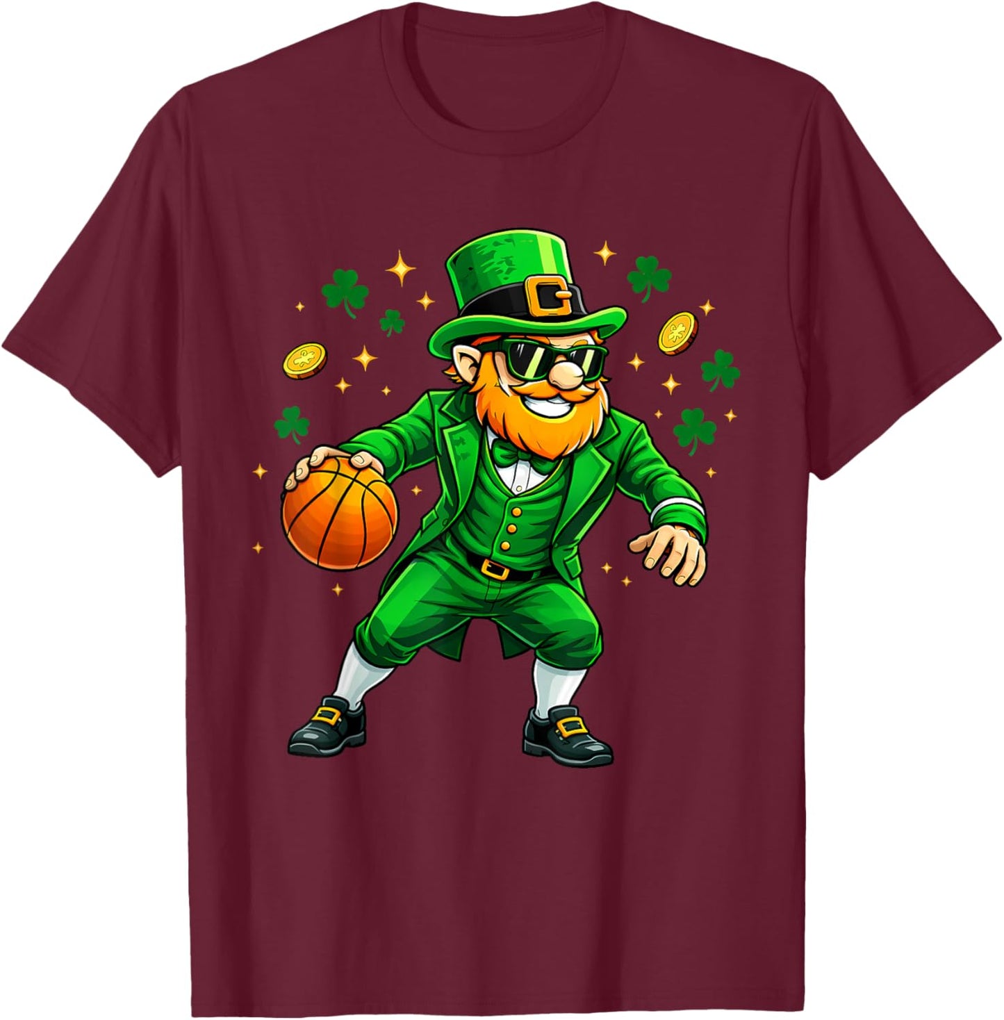 Leprechaun Play Basketball Funny St Patrick's Day Men Boys T-Shirt - T-Shirt | Maroon