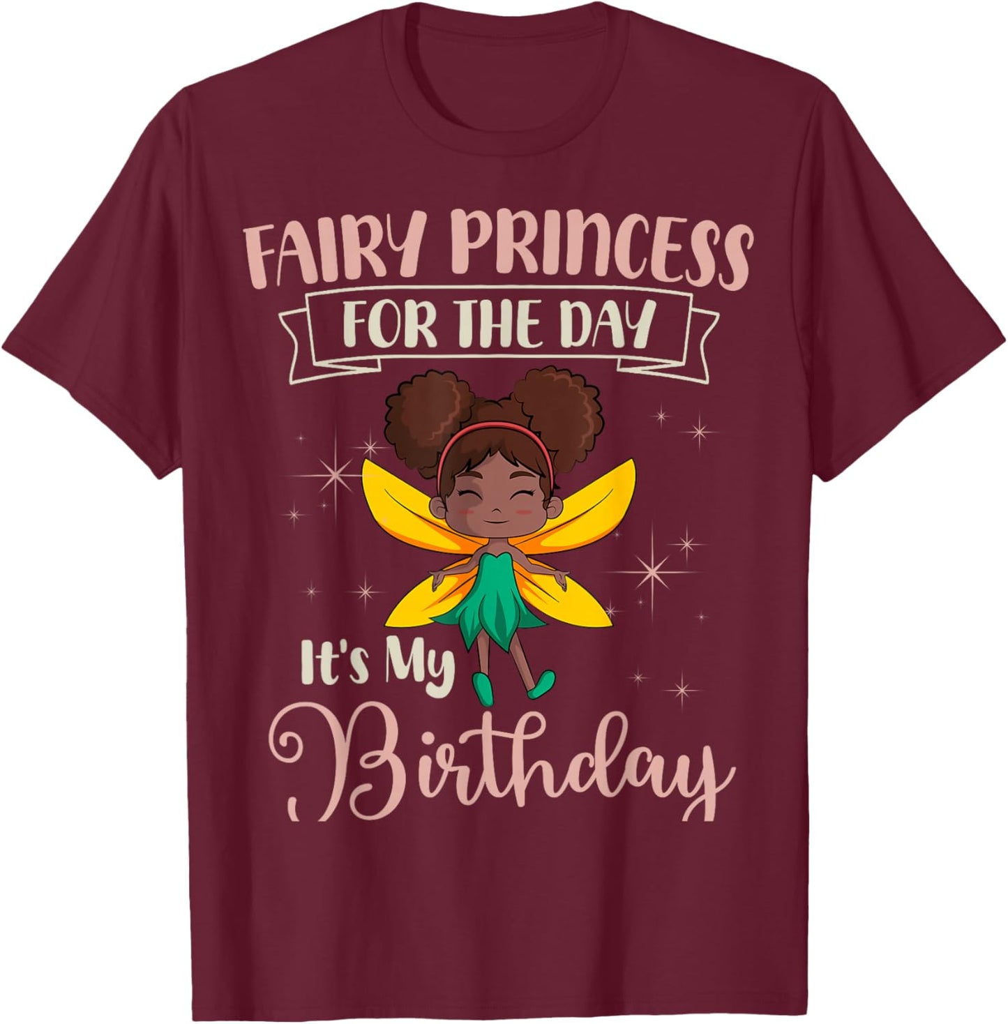 Fairy Birthday Party Magical Theme Pixie African American T-Shirt - T-Shirt | Maroon