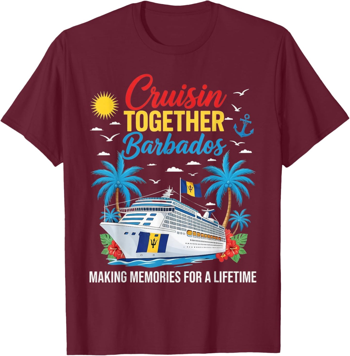 Cruisin Together Barbados Barbadian Bajan Flag Barbados T-Shirt - T-Shirt | Maroon