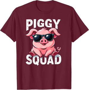 Cute Pig with Sunglasses Piggy Squad Farmer T-Shirt - T-Shirt | Maroon