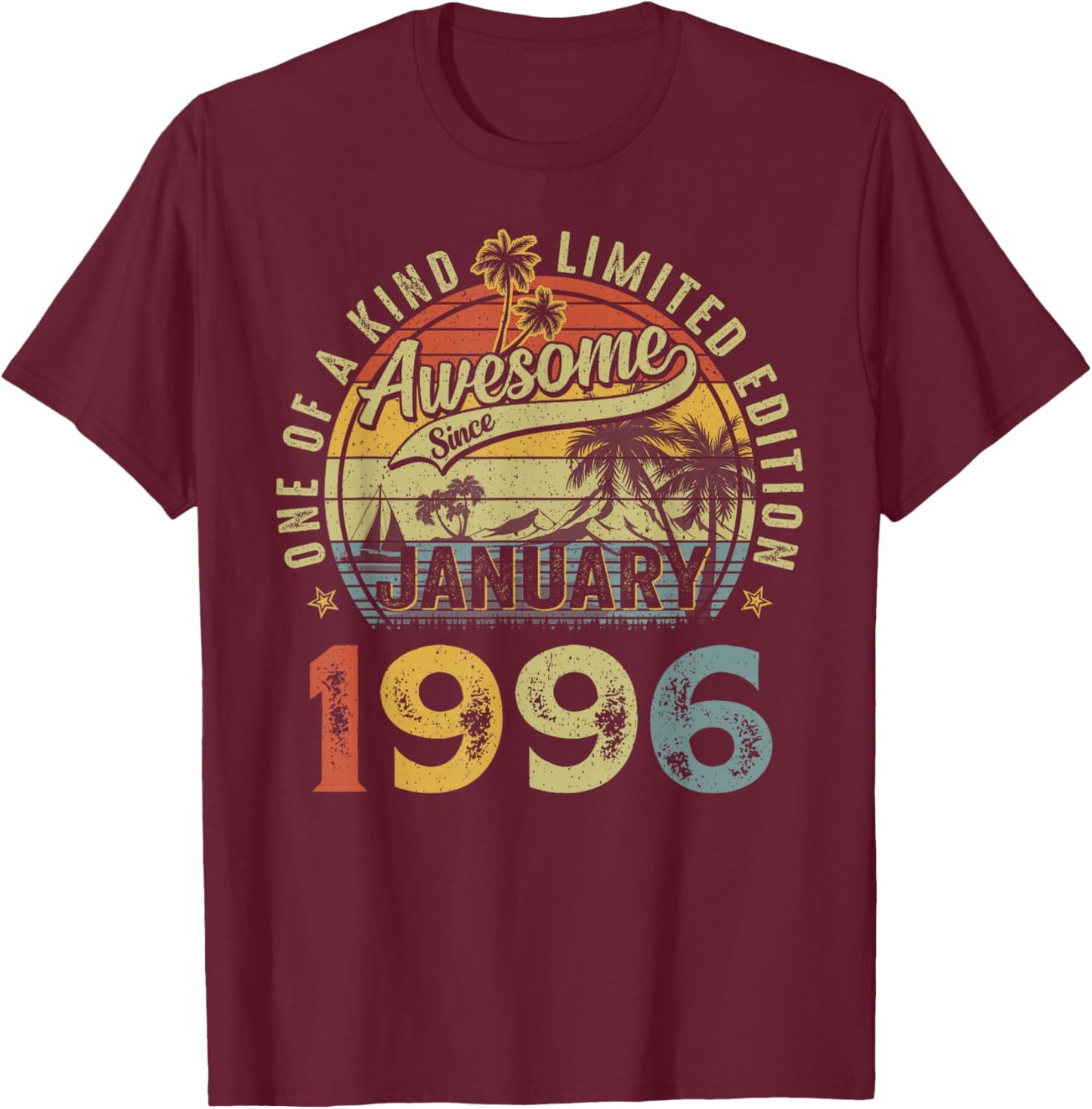 Awesome Since January 1996 Vintage Retro 30th Birthday Men T-Shirt - T-Shirt | Maroon
