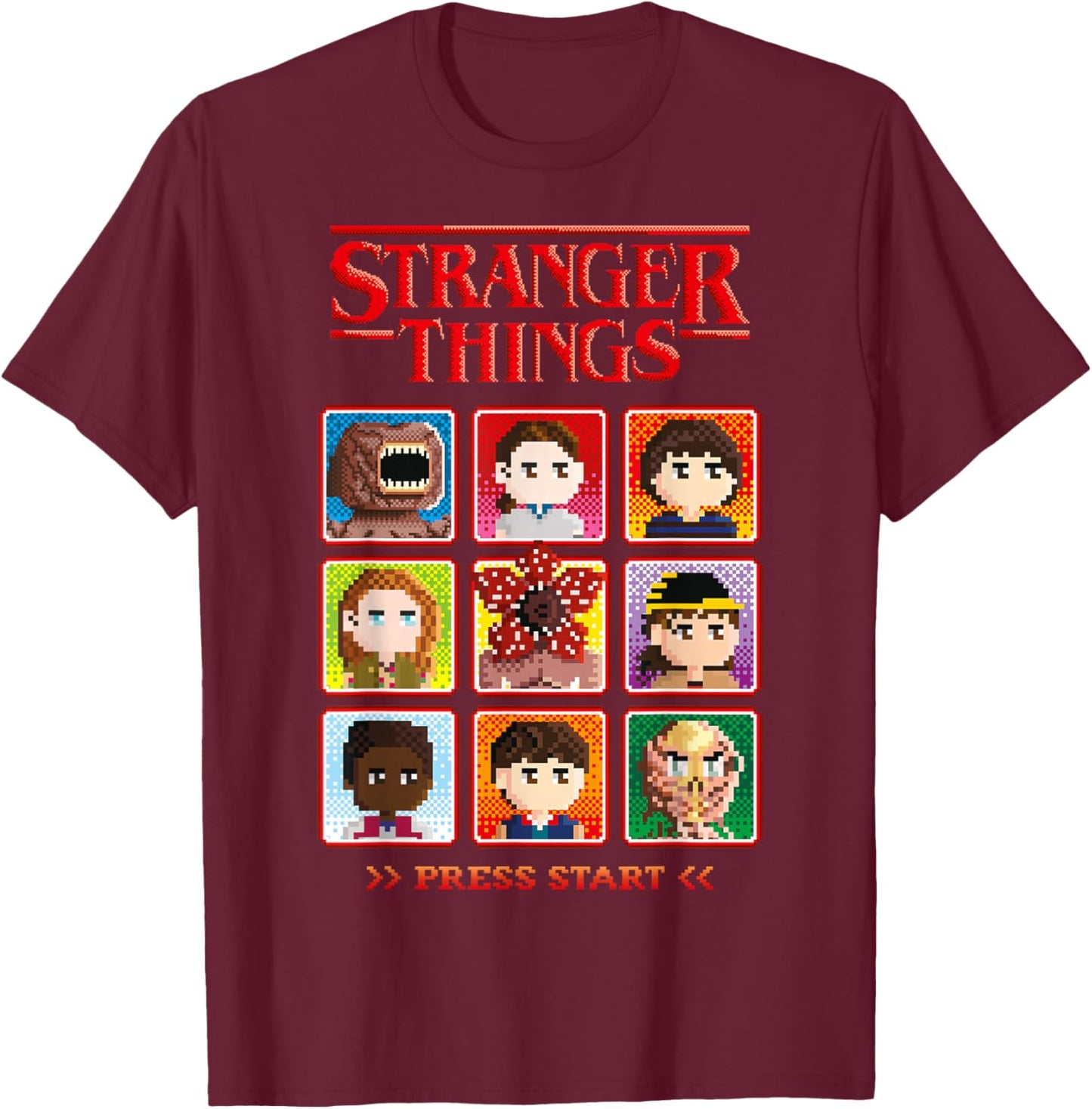 Stranger Things Season 5 Retro Video Game Character Select T-Shirt - T-Shirt | Maroon