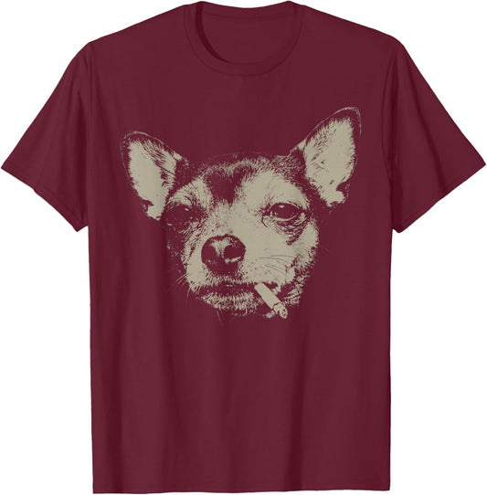 Dog Smoking Cigarette Funny Chihuahua Meme T-Shirt - T-Shirt | Maroon