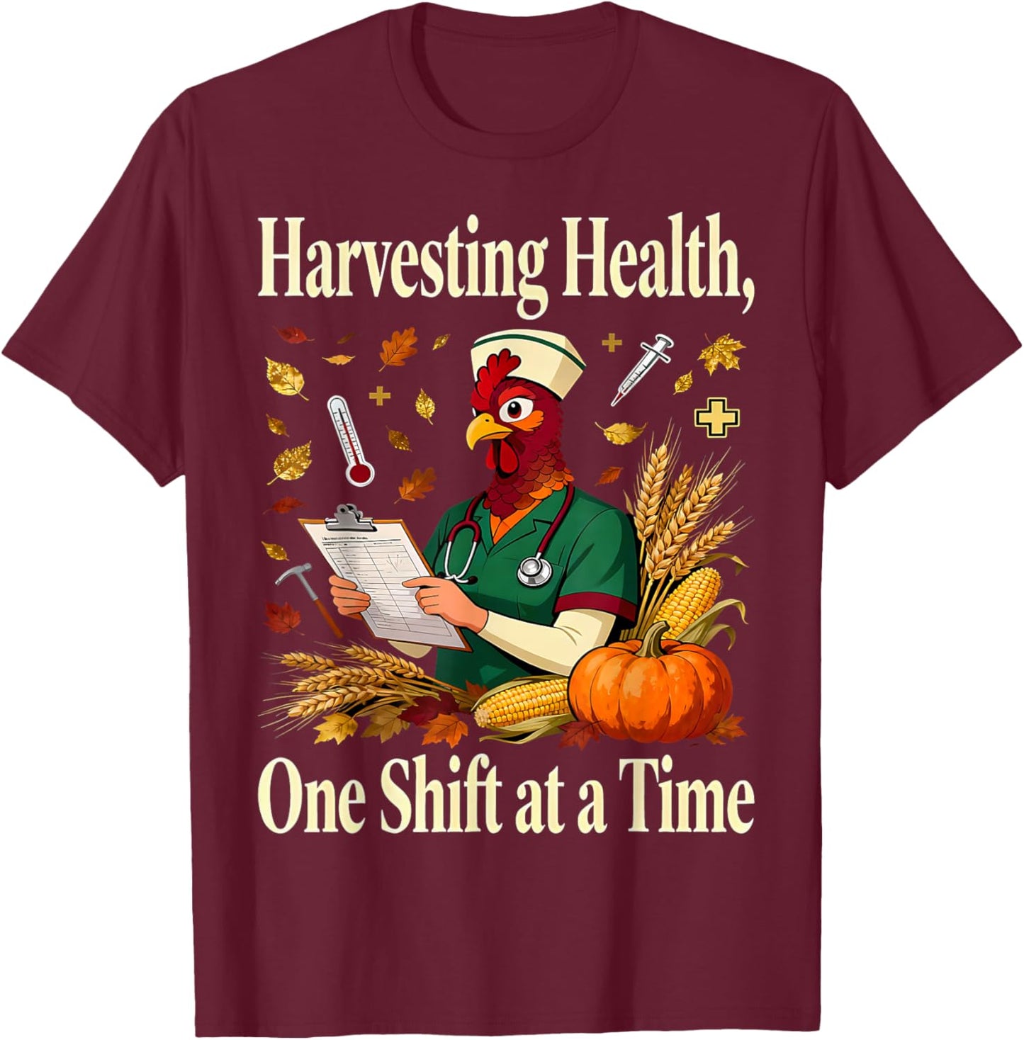 Fall ER Turkey Nursing Harvesting Health Nurse Thanksgiving T-Shirt - T-Shirt | Maroon