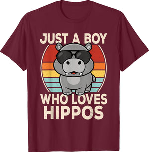 Just A Boy Who Loves Hippos Hippopotamus Lover Boys Kids T-Shirt - T-Shirt | Maroon