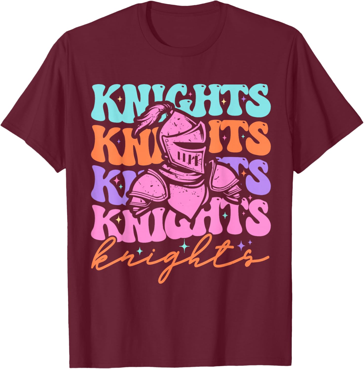 Knights Mascot Back to School Spirit Sports Men Women Groovy T-Shirt - T-Shirt | Maroon