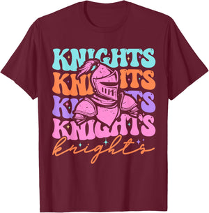 Knights Mascot Back to School Spirit Sports Men Women Groovy T-Shirt - T-Shirt | Maroon