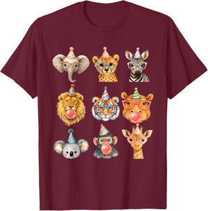 Cute Party Animals Birthday Wildlife Zoo Boys Girls Kids T-Shirt - T-Shirt | Maroon