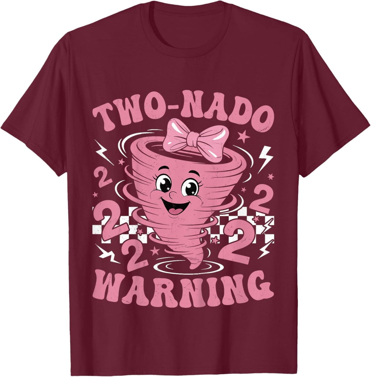 Two Nado Warning Coquette Bow 2nd Birthday 2 Year Old Girls T-Shirt - T-Shirt | Maroon