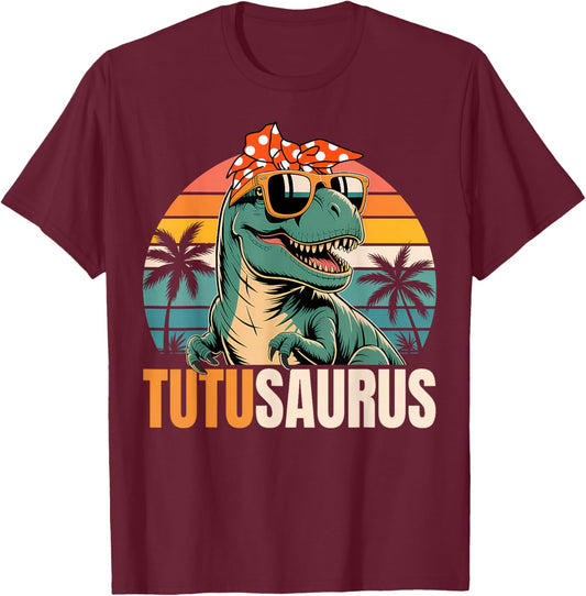 Tutu Saurus TutuSaurus T-Rex Dinosaur Funny Family Matching T-Shirt - T-Shirt | Maroon