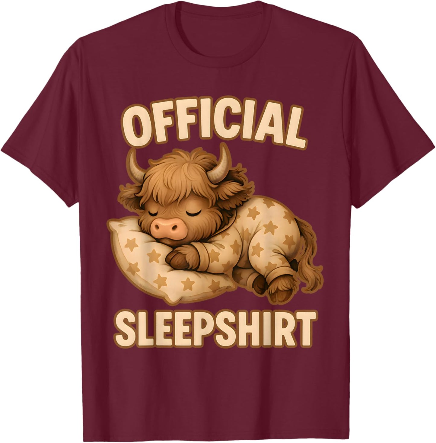 Highland_Cow - Official Sleepshirt Pajamas Nightgown T-Shirt - T-Shirt | Maroon
