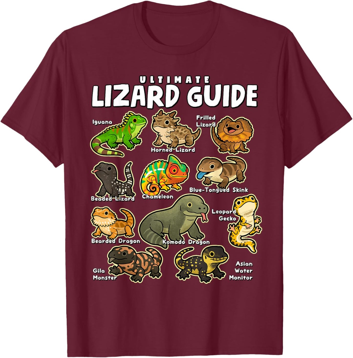 Ultimate Lizard Guide Cute World Lizards Reptile Herpetology T-Shirt - T-Shirt | Maroon